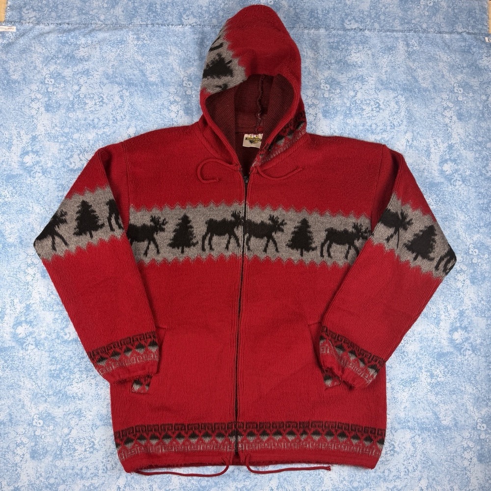 Vintage Earthragz Gorpcore Moose Wool Blend Zip Hoodie Large Red Cabin